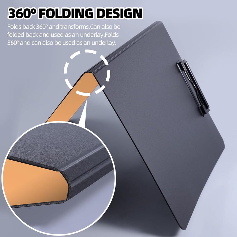 FRETONBA Clipboard Folder, 2 Pcs A4 Foldable Clipboard with Horizontal and Vertical Double Metal Clips, 360 Degree Foldable Binder Clipboards with Pen Holder, File Cover Work Folder Clipboards, Orange - Image 5